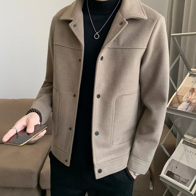 남성용 봄 가을 기모 보온 심플 캐주얼 모직 자켓 점퍼 슬림핏 베이직 칼라넥 울 재킷 오피스 데이트 코트 아우터