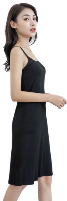 【Helena】莫代爾輕薄涼爽無袖吊帶裙 素色顯瘦百搭長裙 打底單穿皆可【A1105】, 黑色【中長】