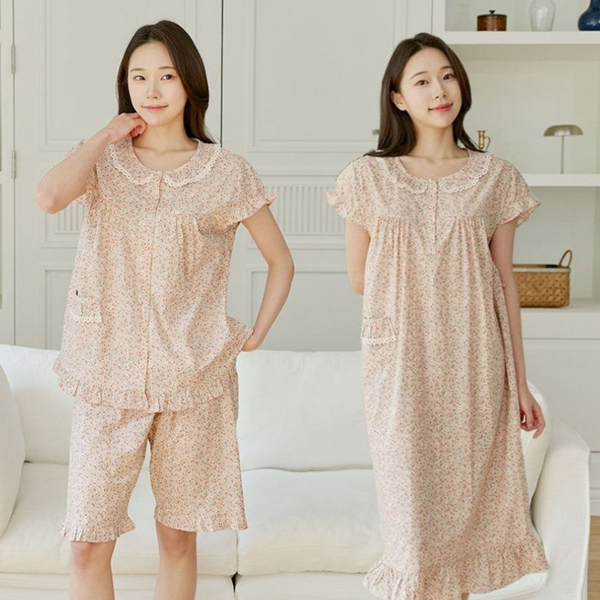 국산 디엘 여름 여성 원피스 상하 잠옷 무형광 파자마 이지웨어