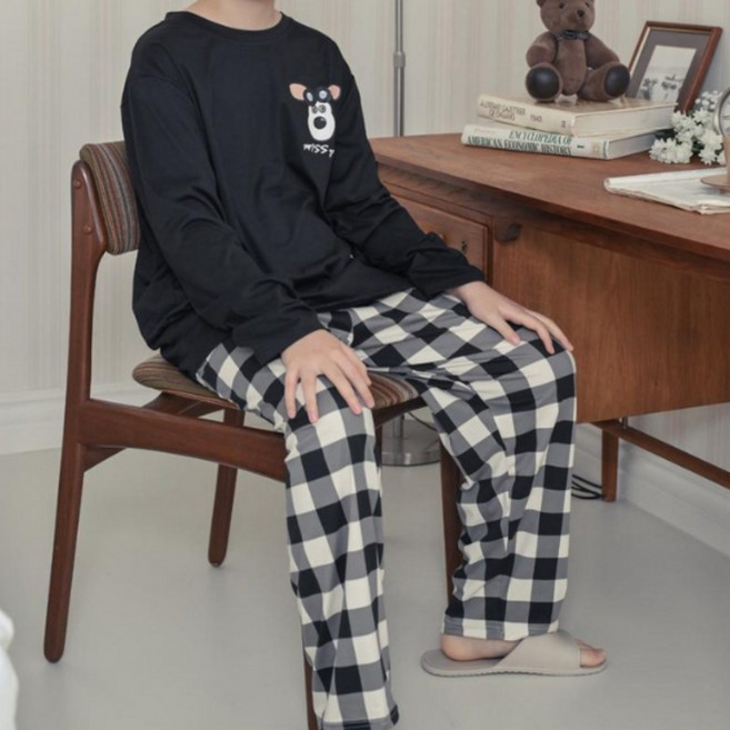 코코드림 틴틴 블랙꼬비 청소년 남여공용 학생 긴팔 잠옷 상하의 세트