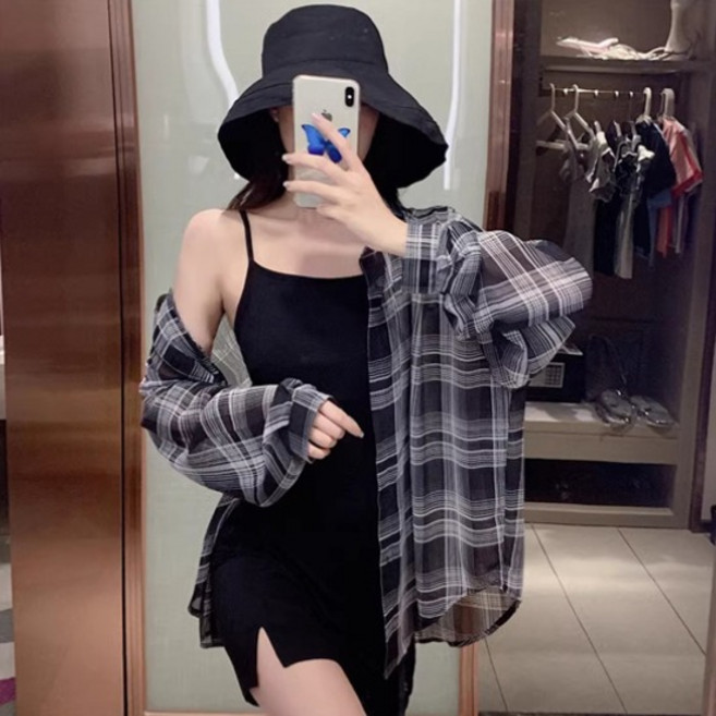 루엔나 여성용 빅사이즈 남방 체크 셔츠 긴팔 블라우스