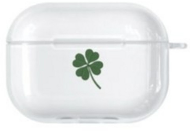 네잎클로버 투명 반투명 물결 키링 에어팟 버즈 케이스, 네잎클로버 진한초록, 에어팟 프로(프로2 사이즈 호환)