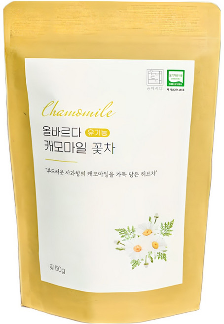 올바르다 유기농 캐모마일 차 티 꽃차 리필 원물, 1개, 1개입, 50g