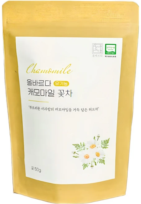 올바르다 유기농 캐모마일 차 티 꽃차 리필 원물, 1개, 1개입, 50g - 쿠팡