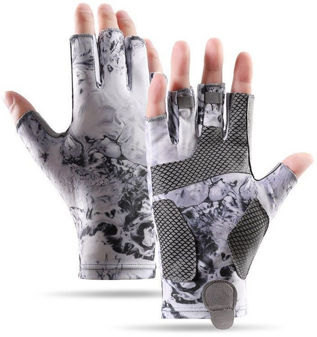 남성 자외선차단 쿨아이스 반장갑 헬스 스포츠 자전거 등산 낚시 운전 반 장갑, 화이트블랙, 1개