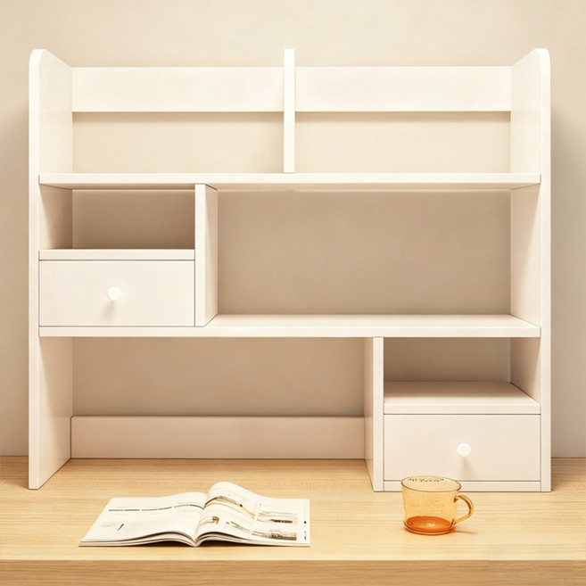 SeekFun 책상 위 나무 책꽂이 수납장 책상 선반 다용도 데스크 정리 2단 3단 공부방 공간활용, 화이트