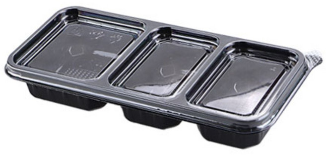 PT 반찬 3칸 일회용 용기 DS-401 검정 세트, 1개, 600개