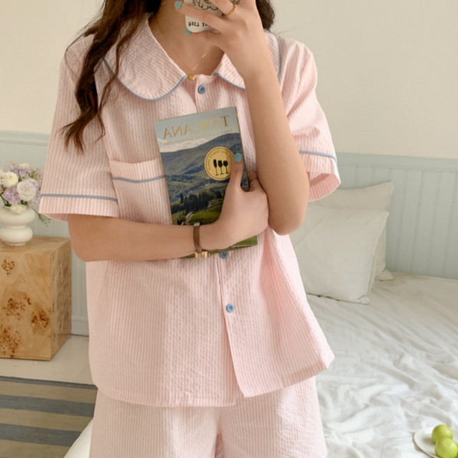 소랜디 순면 여름 반팔 잠옷 5color 파자마파티 체크 여성 홈웨어 반바지 세트