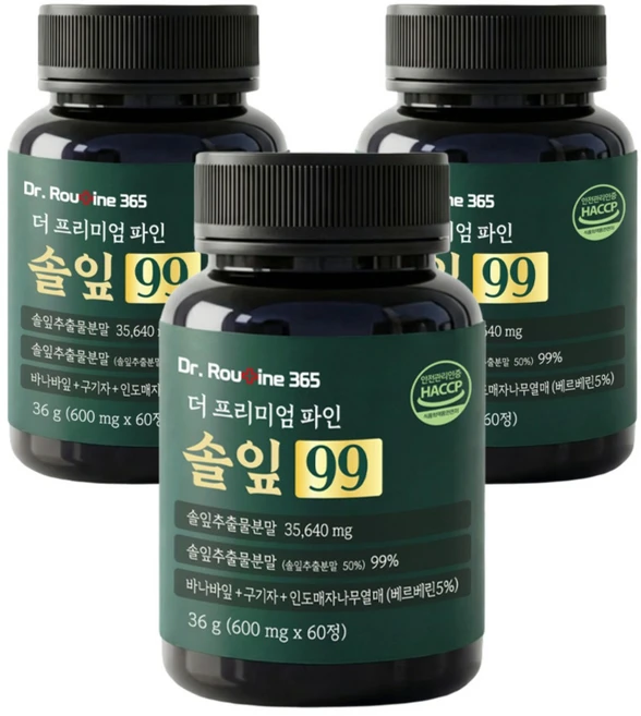 닥터루틴365 더 프리미엄 파인 솔잎 99% 식약청인증, 3개, 60정 - 쿠팡