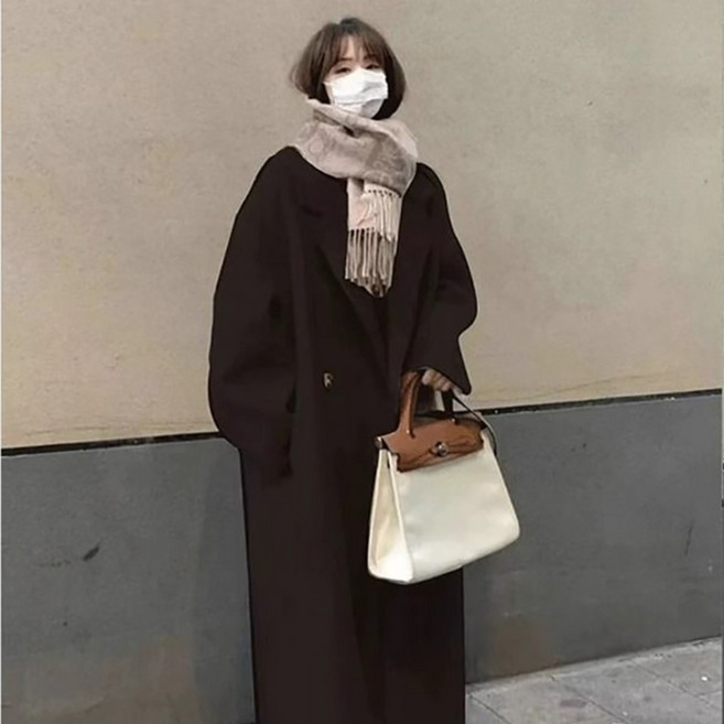 여 가을 겨울 모직 코트 고급스러운 느낌 작은 키의 루즈핏