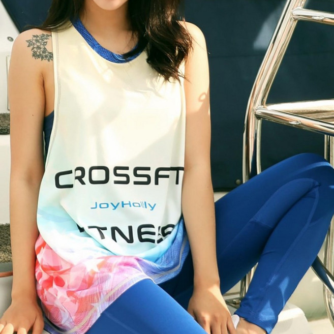 조이할리 요가 오버핏 박스나시 줌바 빅사이즈 루즈핏 민소매 스포츠 롱 티