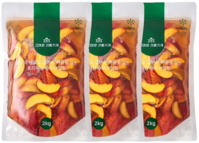 고마운선물가게 복자청 2kg 복숭아자두청 수제청 과일청 카페 납품 대용량, 1개, 3개입