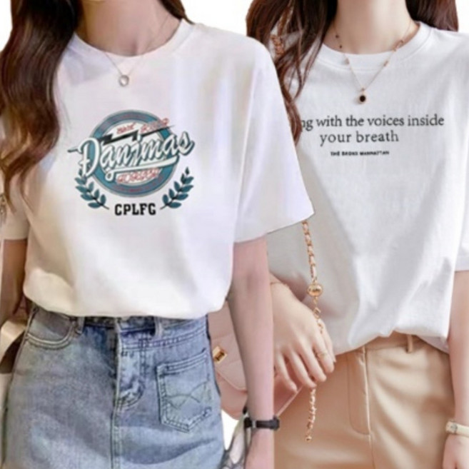 엔젤리크 1+1 여성 프린팅 면 반팔티 반팔티셔츠