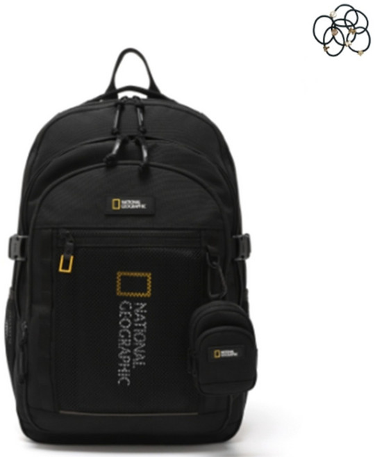 [국내매장판] 내셔널지오그래픽 가방 파치 백팩 초등학생 중학생 고등학생 책가방 BLACK + 머리끈