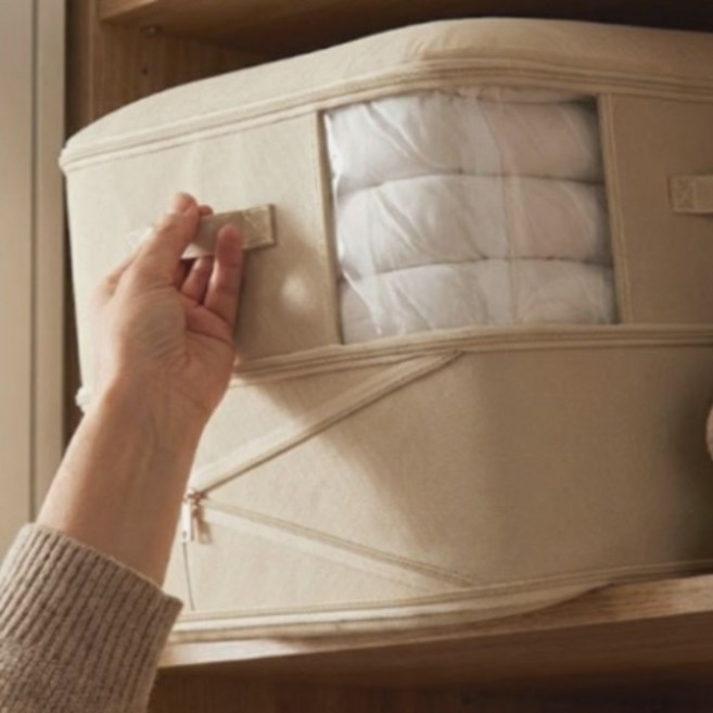 3세대 프리미엄 특대형 압축 파우치 옷정리 이불 수납 정리함 대용량 리빙박스, 2개, 라이트 베이지