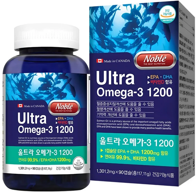 식약처 인증 캐나다산 울트라 오메가 쓰리 1200mg EPA DHA 남자 여자 효능 혈행 건강, 90정, 3개 - 쿠팡
