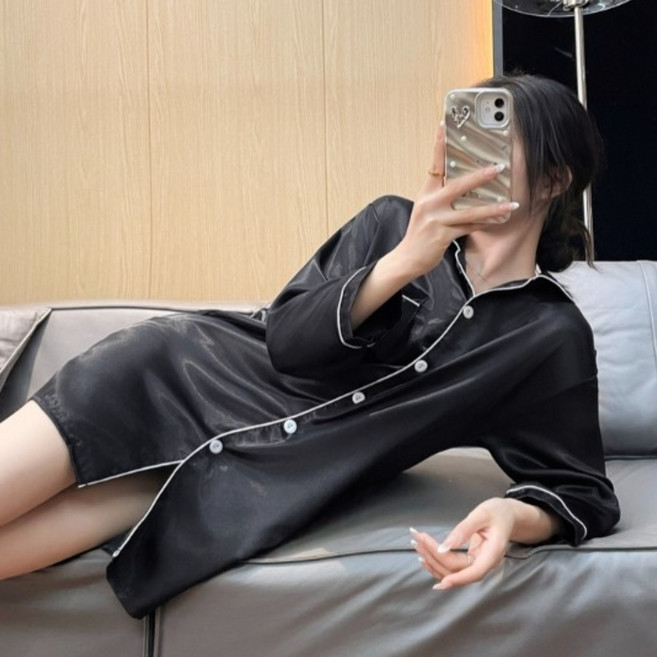 여성용 샤무즈 실크 원피스 잠옷