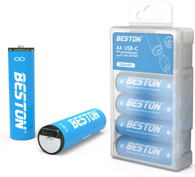 BESTON 소매드 USB AA 충전지 c타입 충전식 건전지 장난감용 리모컨용 손전등용 +케이블