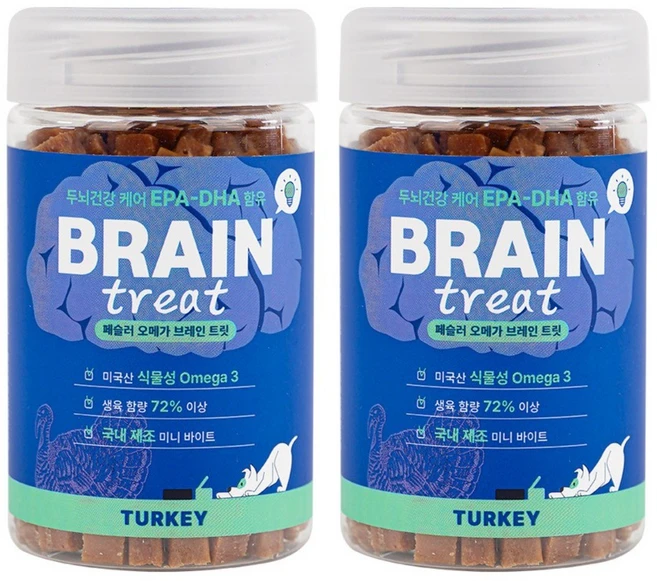 페슬러 오메가 브레인 트릿 강아지 칭찬 보상 간식, 2개, 170g, 칠면조 - 쿠팡