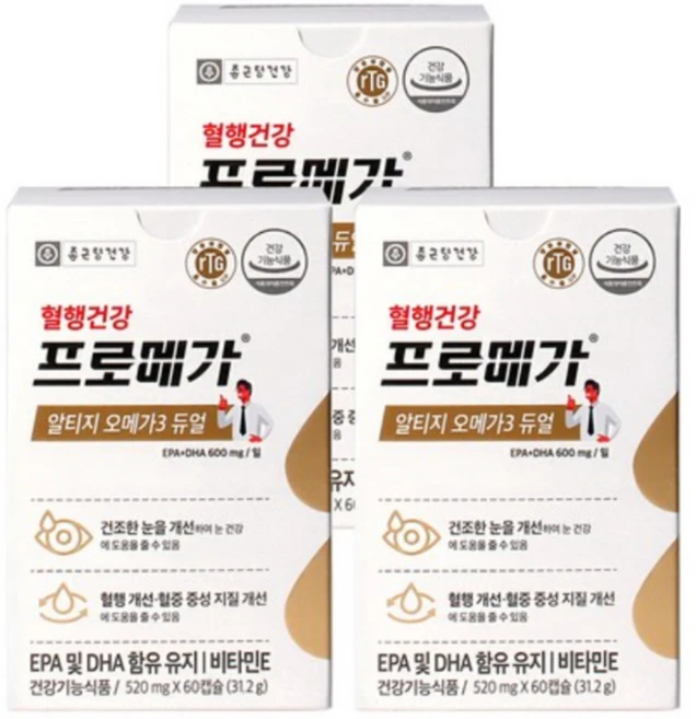 종근당건강 프로메가 알티지 오메가3 듀얼 비타민D(4 000IU) 520mg x 60캡슐, 60정, 2개 - 쿠팡