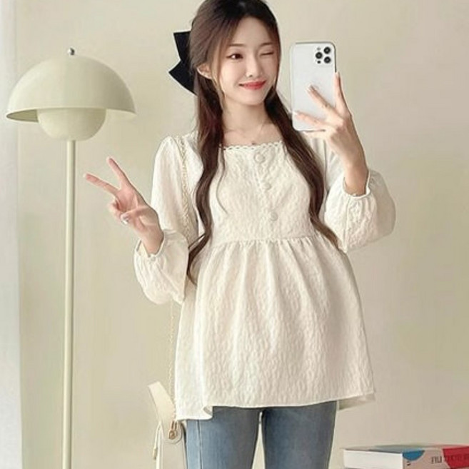 임산부 봄가을 상하의 세트 캐주얼 고급스러운 프렌치 상의 + 슬림핏 팬츠 패션 임산복 투피스 WMY