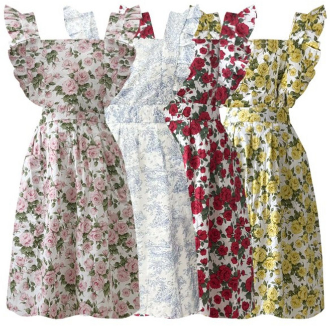 아넬론 플라워 패턴 프릴 앞치마 꽃집 어린이집 공방 주방 미술 카페 어린이집, 핑크, FREE, 1개