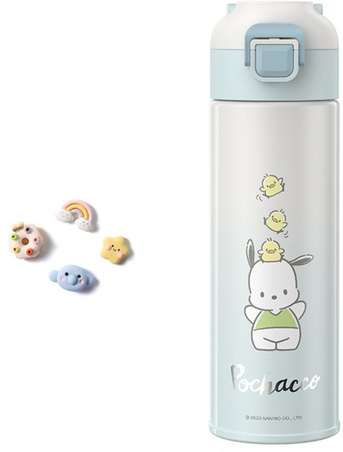 다나에 산리오 캐릭터즈 그러데이션 원터치 보온보냉 텀블러+데코덴 파츠, 포챠코, 400ml, 1개