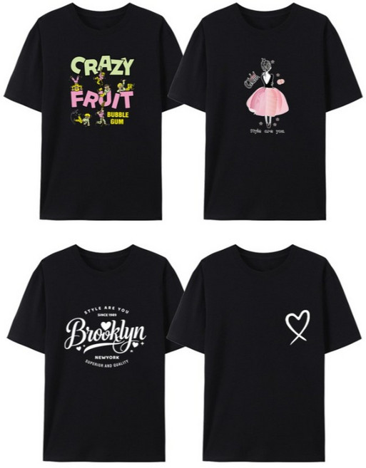 1+1+1+1 (4종세트) 스타일아유 여성 여름 빅사이즈 면 반팔티셔츠 루즈핏 라운드넥 레터링 45~100kg 착용 가능 캐주얼 티 TS3724