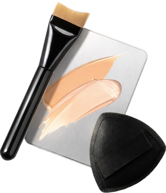 센토라 메이크업샵 파운데이션 브러쉬 세트 초밀착 납작 브러쉬 퍼프 팔레트, 1개, 블랙 3종세트