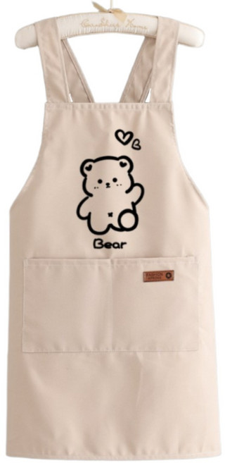 귀여운 곰돌이 앞치마 성인용 포켓 앞치마 주방 홈카페용, 베이지, 1개
