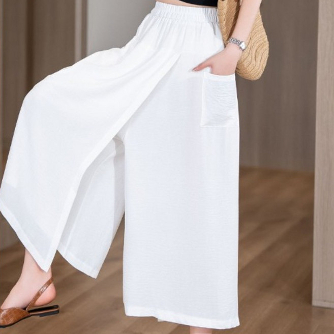 에쥬아 오버핏 치마바지 밴딩 7부 와이드팬츠 편한 통 바지