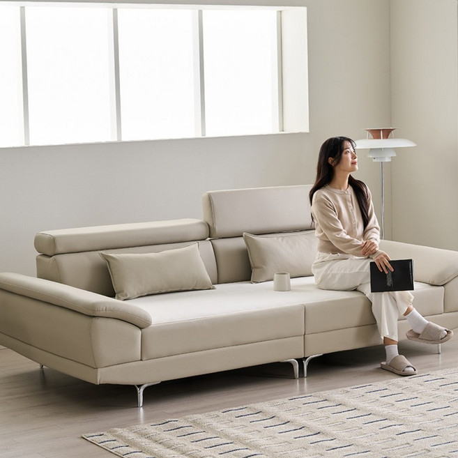 우아미가구 서온 4인용 가죽 황토볼 온열 온도조절 흙소파, 라이트그레이