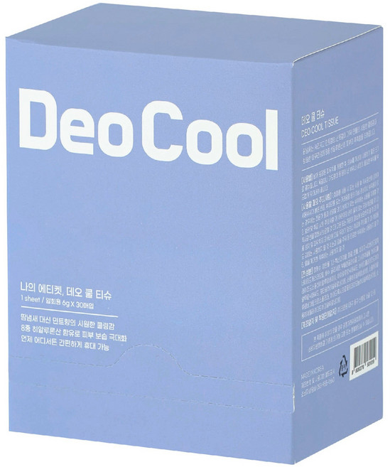 크린원 데오 쿨티슈 쿨링 데오드란트 땀냄새 휴대용 5p 30p, 1개, 30매입