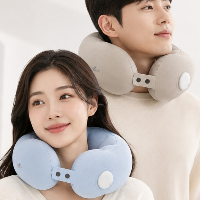 창다 구름형 U자 목쿠션 터치펌프 입식 2in1 인체공학 EVA 원단 휴대용 무지 U자 목베개