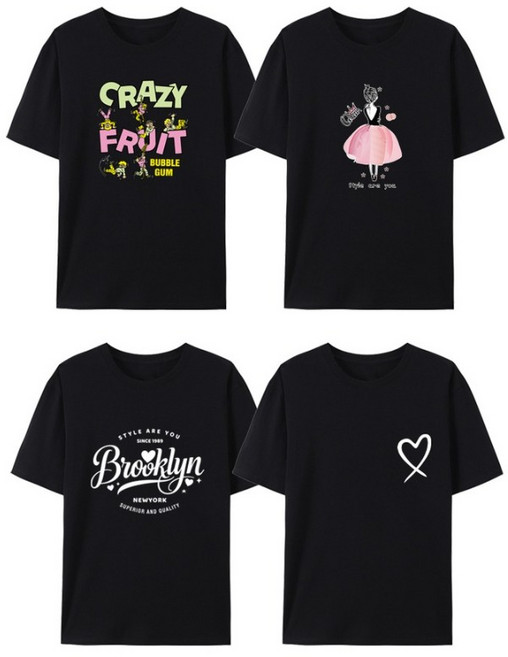 1+1+1+1 (4종세트) 스타일아유 여성 여름 빅사이즈 면 반팔티셔츠 루즈핏 라운드넥 레터링 45~100kg 착용 가능 캐주얼 티 TS3724