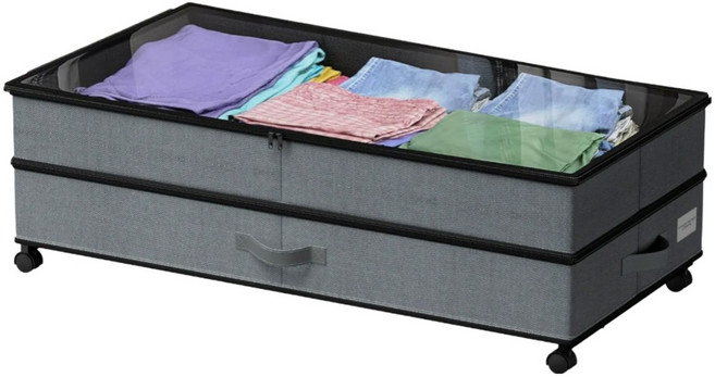 높이조절 패브릭 언더베드 침대밑 수납함 이불보관 정리함 부직포상자 옷수납 리빙박스 이불정리가방, 그레이, 1개