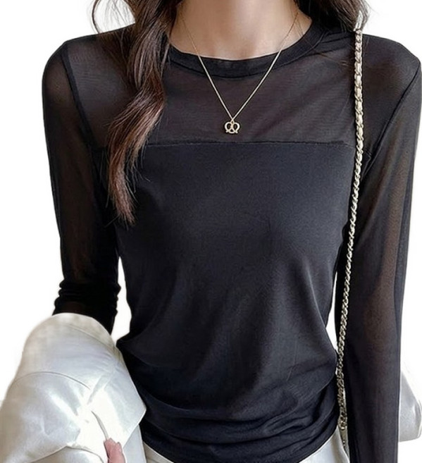 SAHINER 여성 시스루 긴팔 티셔츠 슬림핏 봄 이너웨어 1+1티셔츠 ATX50