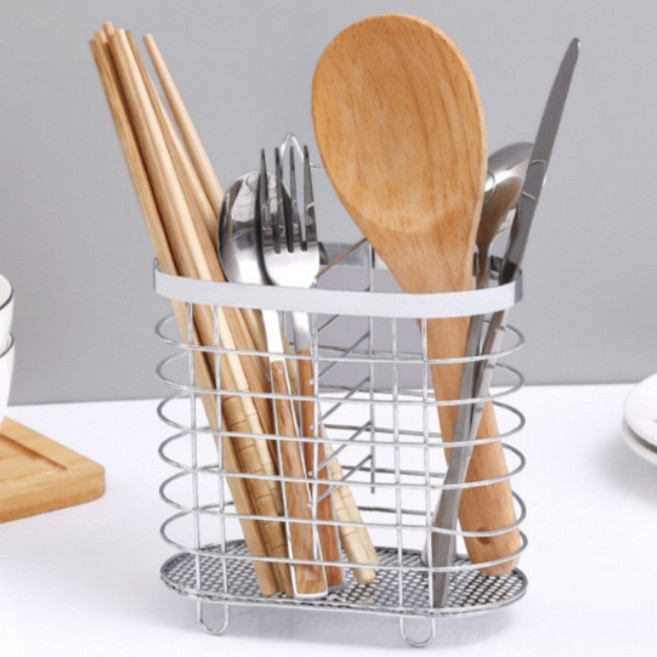 라온리빙 물빠짐 스텐 수저통, 1개, 그레이(스텐)