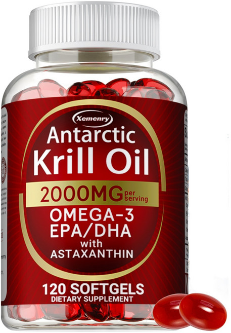 남극 크릴 오일 - 오메가-3 EPA DHA 아스타잔틴 - 뇌 심장 및 관절 건강 지원, 1개, 60정