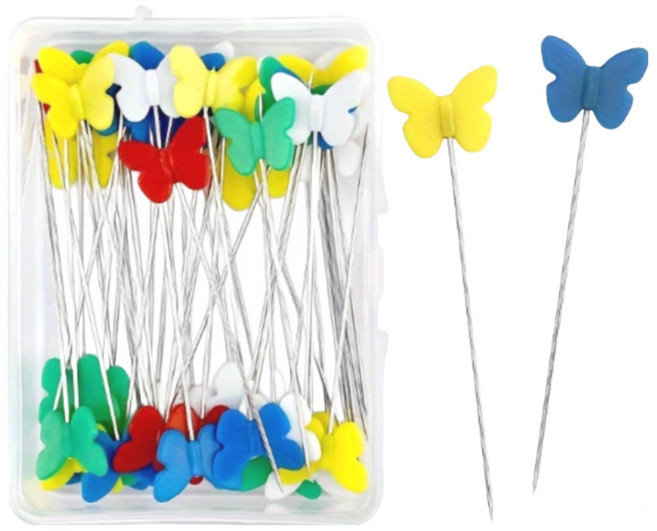 셀고 손잡이가 있어 잡기 편한 시침핀 100개들이, 혼합색상, 1개, 나비