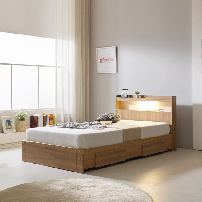 100% 국내생산 세홈 샤인led+봉합단면매트리스포함 침대세트[방문설치], 아카시아