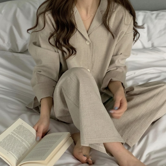 로블레 파자마 잠옷 세트 부드러운 홈웨어 긴팔 여 봄 상하의