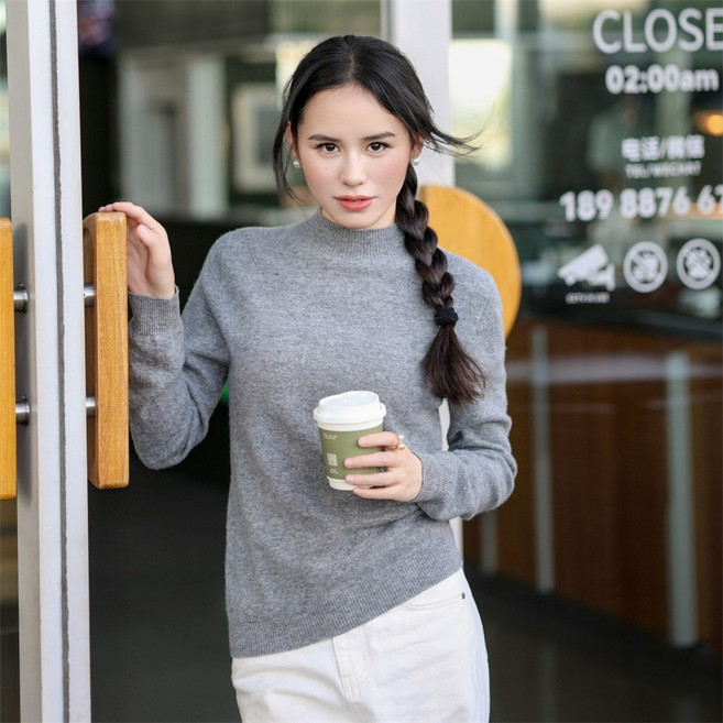 티레오 여성용 니트 울100 가을 겨울 프레인 데일리 반목폴라 니트 티셔츠