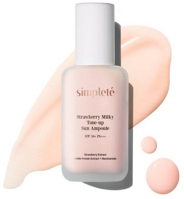 심플레 스트로베리 밀키 톤업 선앰플 파데프리 선크림, 1개, 30ml