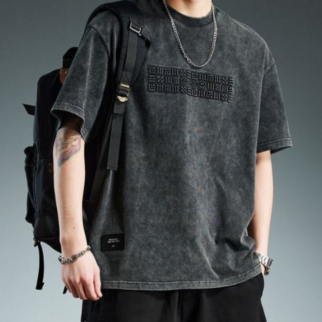 유니픽남성 가을 두꺼운 편안한 면 반팔티셔츠 패셔너블한 라운드넥 디자인cjg