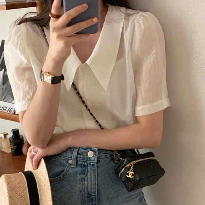 더블공주 빅카라 퍼프 반팔셔츠 블라우스