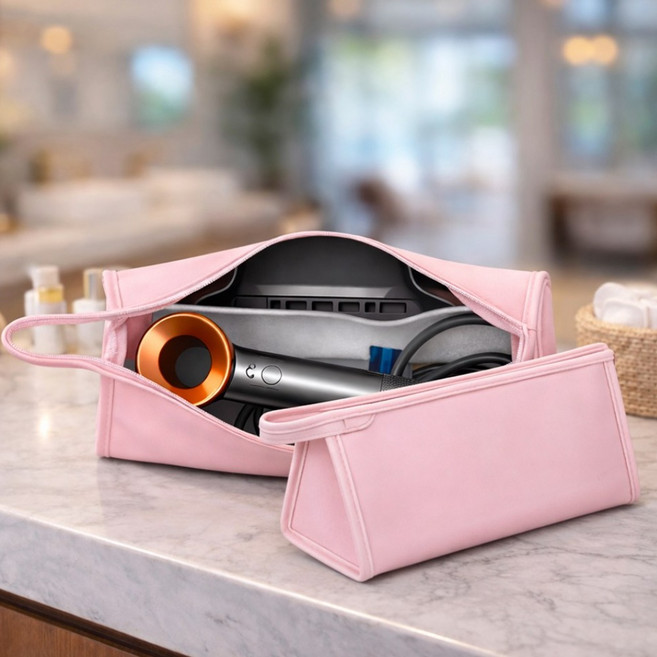 여행용 고데기 드라이기 휴대용 가죽 파우치 케이스, 1개, 핑크