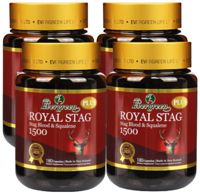 뉴질랜드 로얄 스태그 플러스 1500mg 에버그린, 180정, 4개
