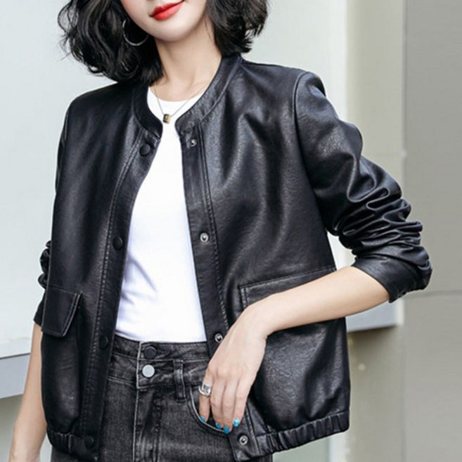FANSYLI 봄가을 가죽 코트 여성 쇼트 기관차 재킷 패션 캐주얼 스탠드카라 PU 재킷 X2406J22