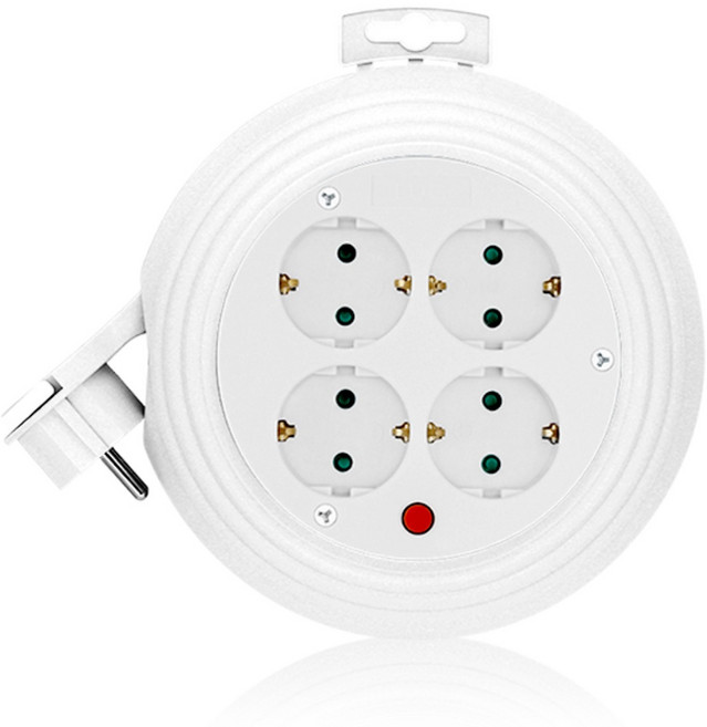러그박스 4구 원형멀티탭 납작코드 이지콕, 3m, 화이트, 1개